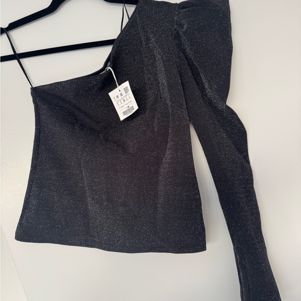 Stradivarius Statement One Shoulder Metallic Top